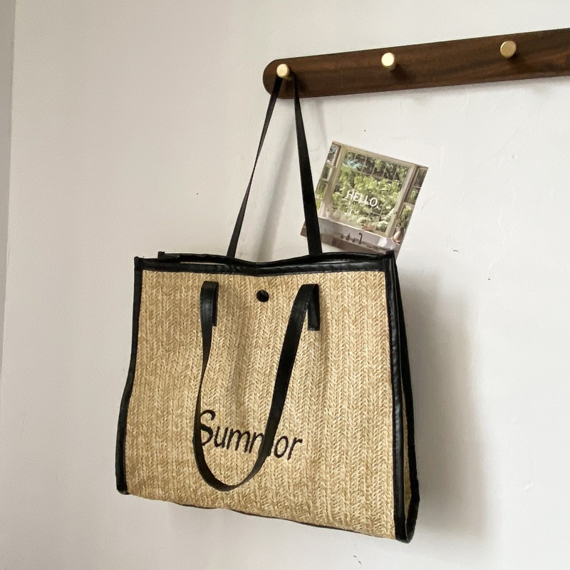 

Straw Tote Bag, Black