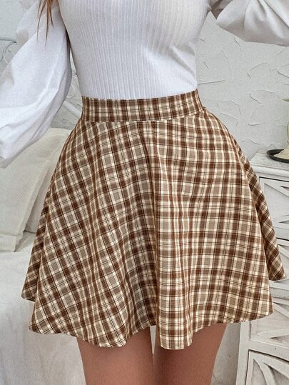 SHEIN X Aurora Celli Plaid Print A-line Skirt