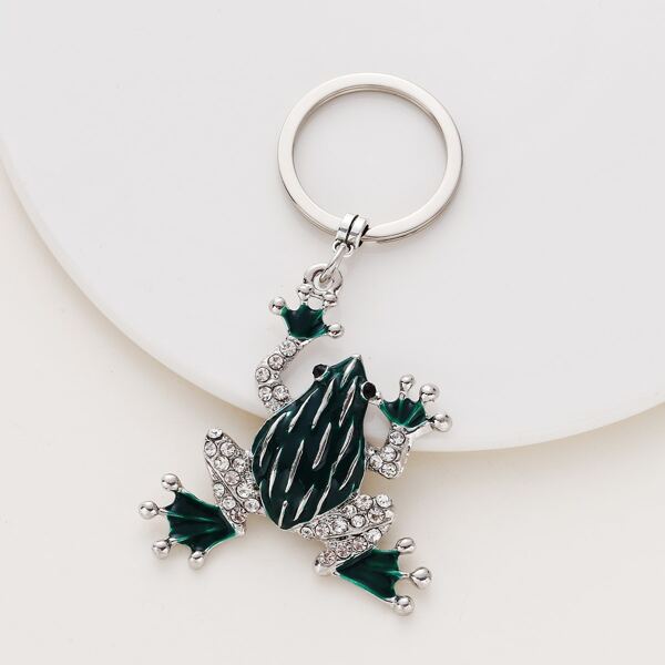 

Rhinestone Frog Charm Keychain, Silver