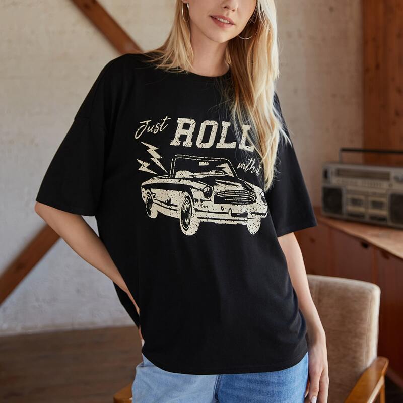 

Letter Car Graphic Tee, Black