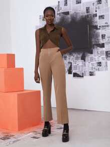 SHEIN Unity Marled Knit Asymmetrical Hem Crop Top - Chocolate Brown - View 3