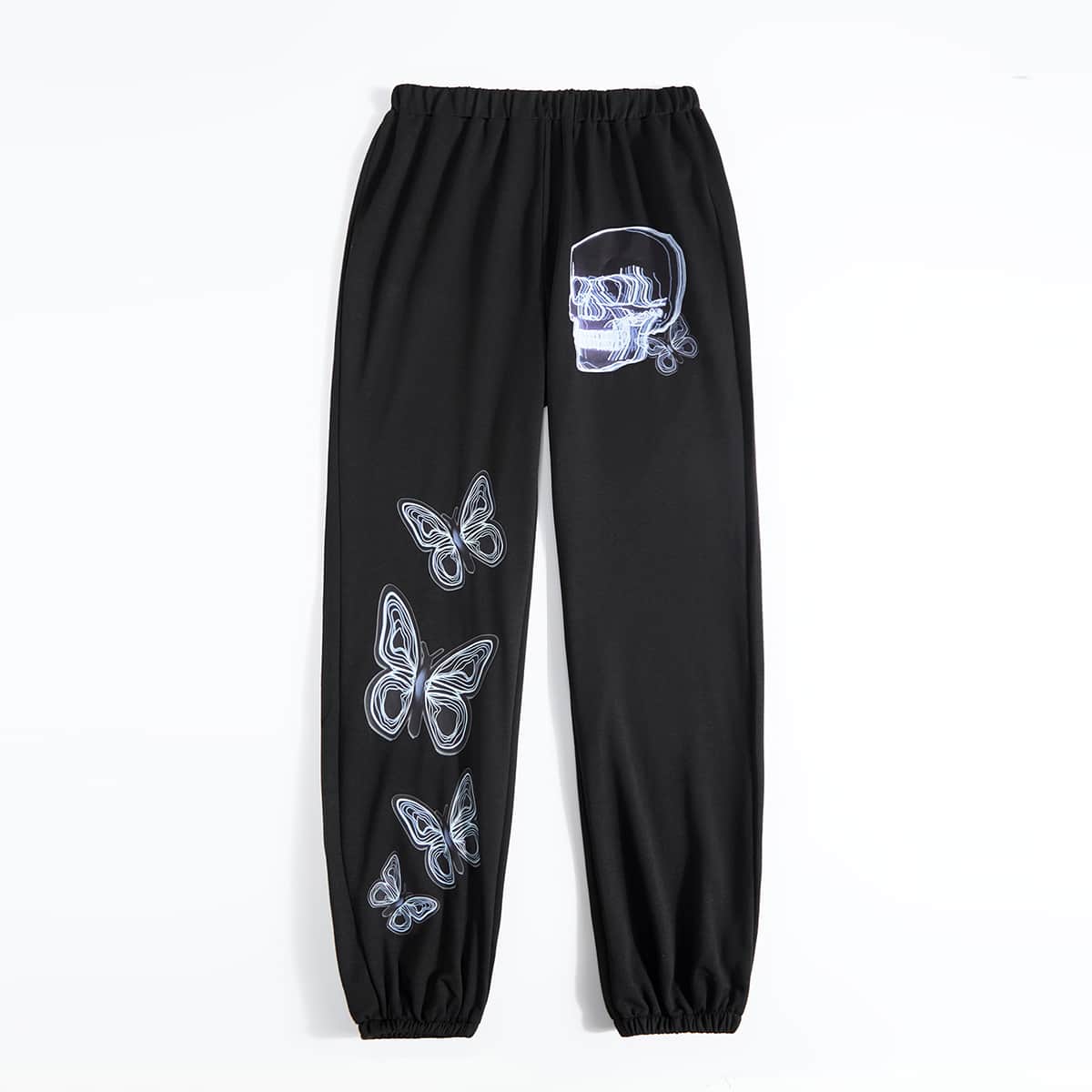 

Skull & Butterfly Graphic Sweatpants, Black