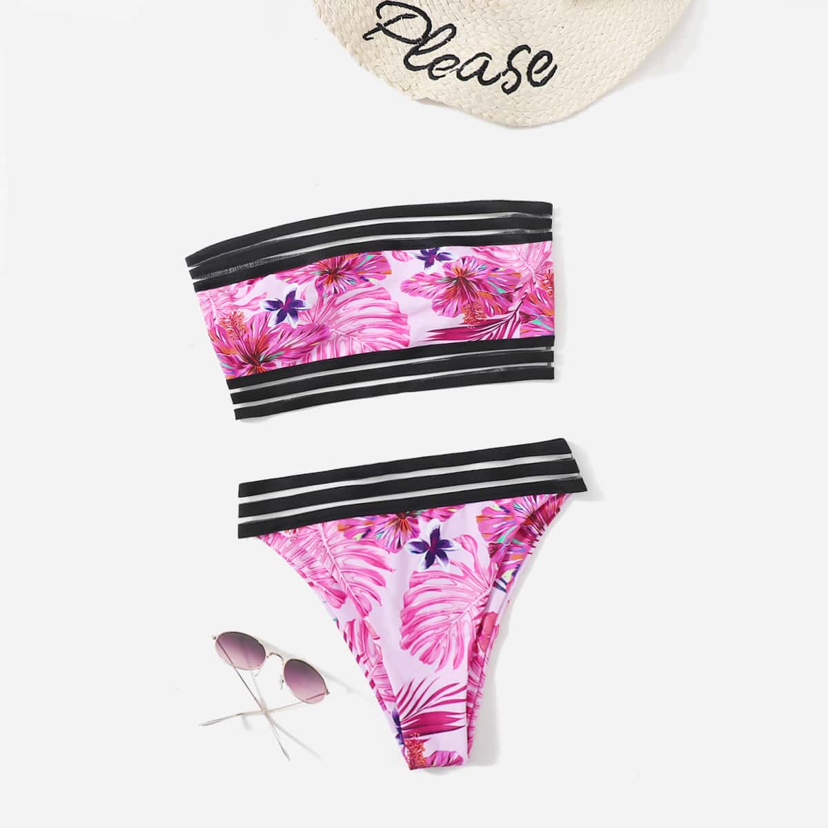 

Floral Pattern Bikini Swimsuit, Multicolor