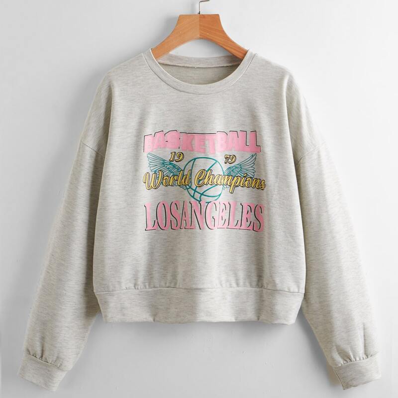 

Letter Graphic Crop Sweatshirt, Light grey