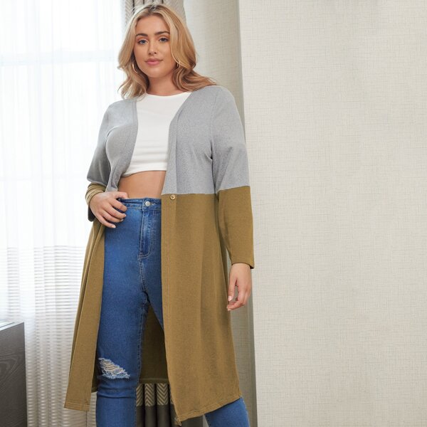 

Plus Two Tone Single Button Coat, Multicolor