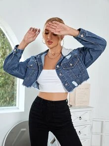 Cazadora mezclilla bajo crudo con capucha - Azul lavado oscuro - Ver 5