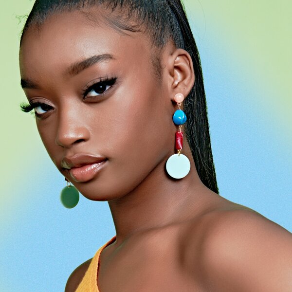 

Color Block Round Drop Earrings, Multicolor