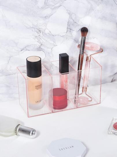 SHEIN BASIC LIVING 專屬化妝刷收納盒 -透明蜜桃紅