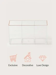 SHEIN BASIC LIVING Exclusive Makeup Brush Organizer-Rose Gold Rim - Clear - View 6