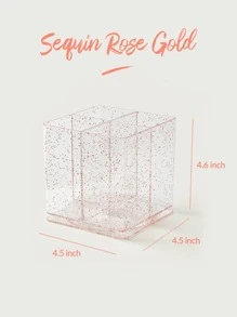 SHEIN 多功能化妝收納盒化妝品360度旋轉收納盒—玫瑰金亮片節日禮物 - 粉色 - 查看 4