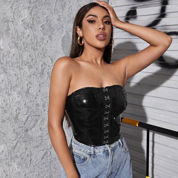 

Hook and Eye PU Leather Tube Top, Black