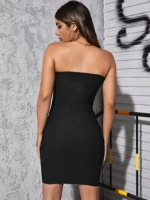 Grommet Lace Up Tube Bodycon Dress - Black - View 2