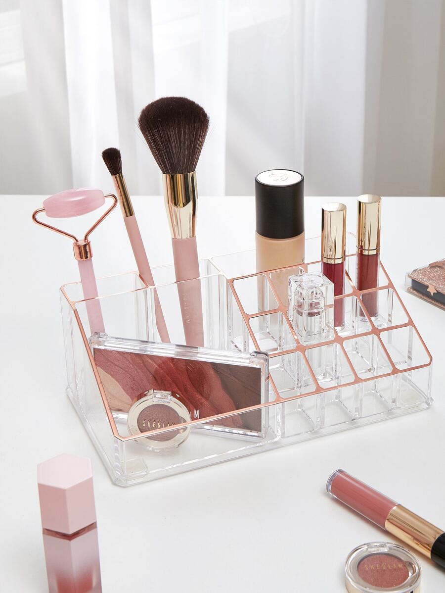 SHEIN Exclusivo Organizador de Maquillaje Multifunción BASIC LIVING -Con borde de color oro rosa - transparente - Ver 1