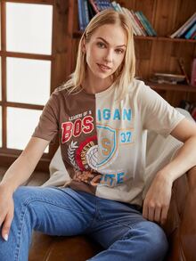 Camiseta con estampado de letra de color combinado - Multicolor - Ver 2