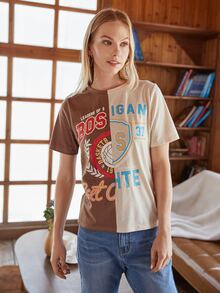 Camiseta con estampado de letra de color combinado - Multicolor - Ver 4