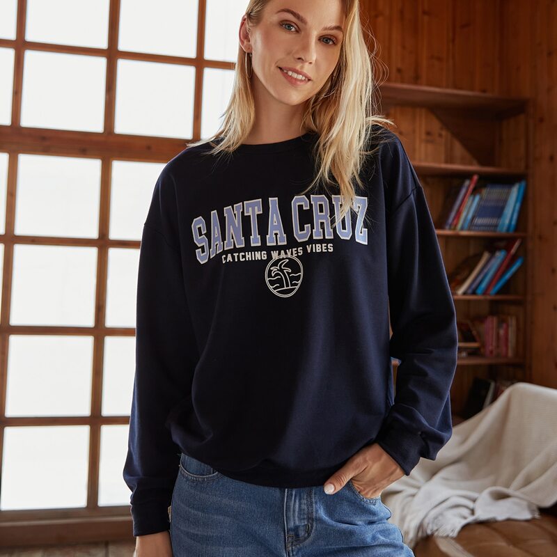 

Letter Drop Shoulder Sweatshirt, Navy blue