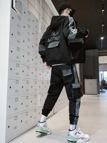 Manfinity Bộ hai mảnh Nam Dây kéo Túi Lá thư Đường phố - màu đen - Xem 2