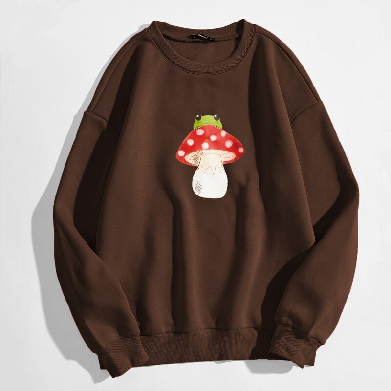 

Mushroom & Frog Print Sweatshirt, Coffee brown