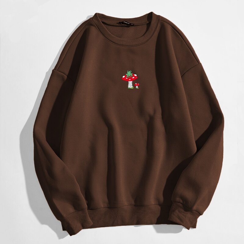 

Mushroom & Frog Print Sweatshirt, Coffee brown