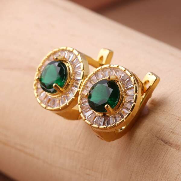 

Zircon Decor Earrings, Green
