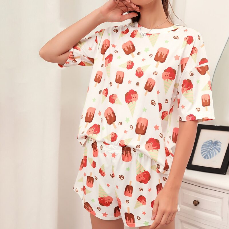 

Ice-Cream Print Pajama Set, Multicolor