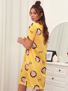 SHEIN Unity Slogan & Cartoon Graphic Night Dress - Yellow - View 5