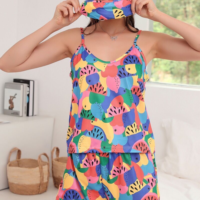 

Allover Fruit Print Cami Top And Shorts Pajama Set, Multicolor