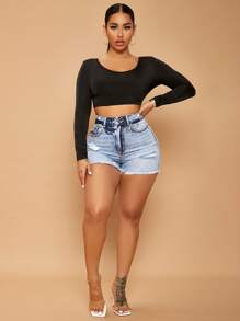 SHEIN SXY Áo thun nữ Lộ Lưng Hội Chữ thập Buộc lại màu trơn Gợi cảm - màu đen - Xem 2