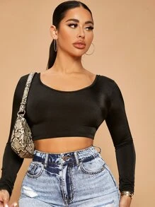 SHEIN SXY Áo thun nữ Lộ Lưng Hội Chữ thập Buộc lại màu trơn Gợi cảm - màu đen - Xem 4