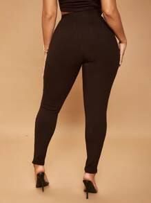 SHEIN SXY Quần tất nữ Gân đan màu trơn Cơ bản - Màu nâu Sô-cô-la - Xem 2