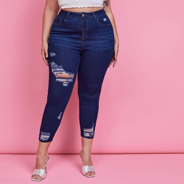 

Plus Ripped Skinny Jeans, Dark wash
