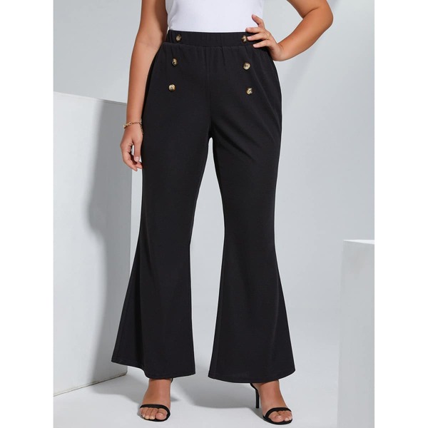 

Plus Solid Flare Leg Pants, Black
