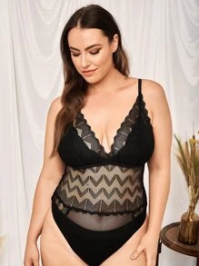 Bộ bodysuit lưới trong suốt quá khổ không kèm theo bộ đồ lót - màu đen - Xem 1