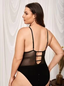 Bộ bodysuit lưới trong suốt quá khổ không kèm theo bộ đồ lót - màu đen - Xem 2