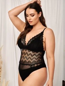 Bộ bodysuit lưới trong suốt quá khổ không kèm theo bộ đồ lót - màu đen - Xem 3