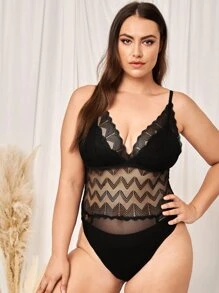 Bộ bodysuit lưới trong suốt quá khổ không kèm theo bộ đồ lót - màu đen - Xem 4