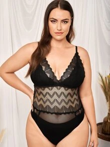Bộ bodysuit lưới trong suốt quá khổ không kèm theo bộ đồ lót - màu đen - Xem 5