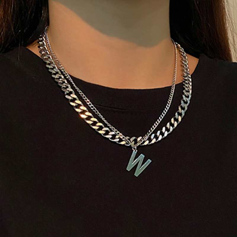 

2pcs Letter Chain Necklace, Silver
