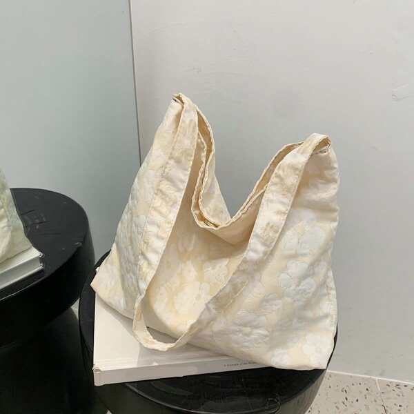 

Allover Floral Large Capacity Shoulder Bag, Beige