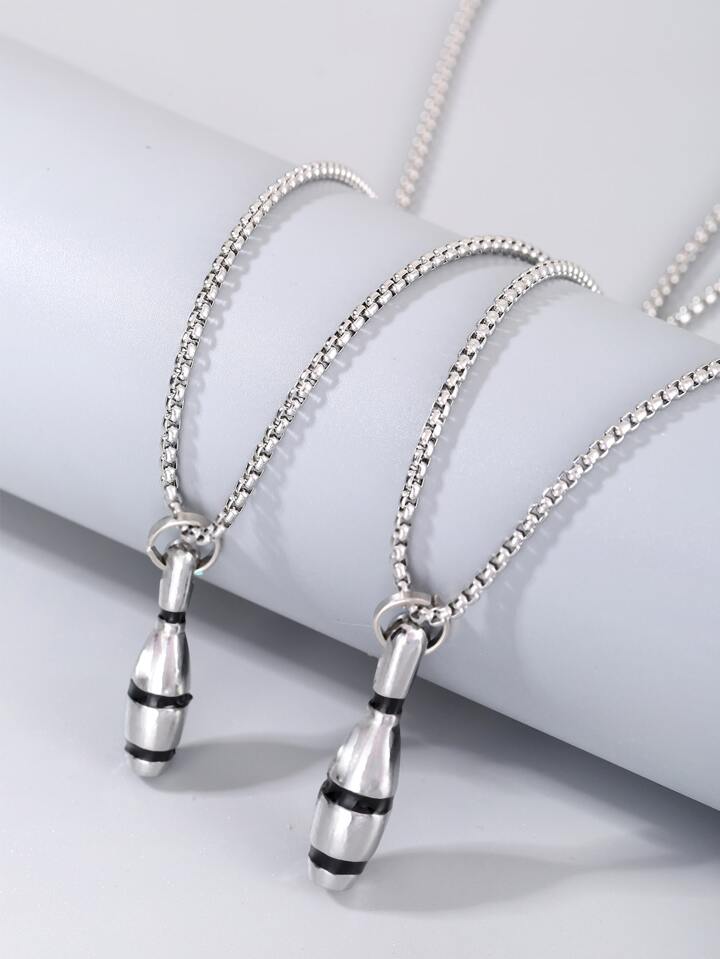 2pcs Men Bowling Pin Charm Necklace SHEIN