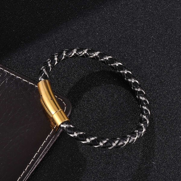 

Men PU Leather Bracelet, Black and white