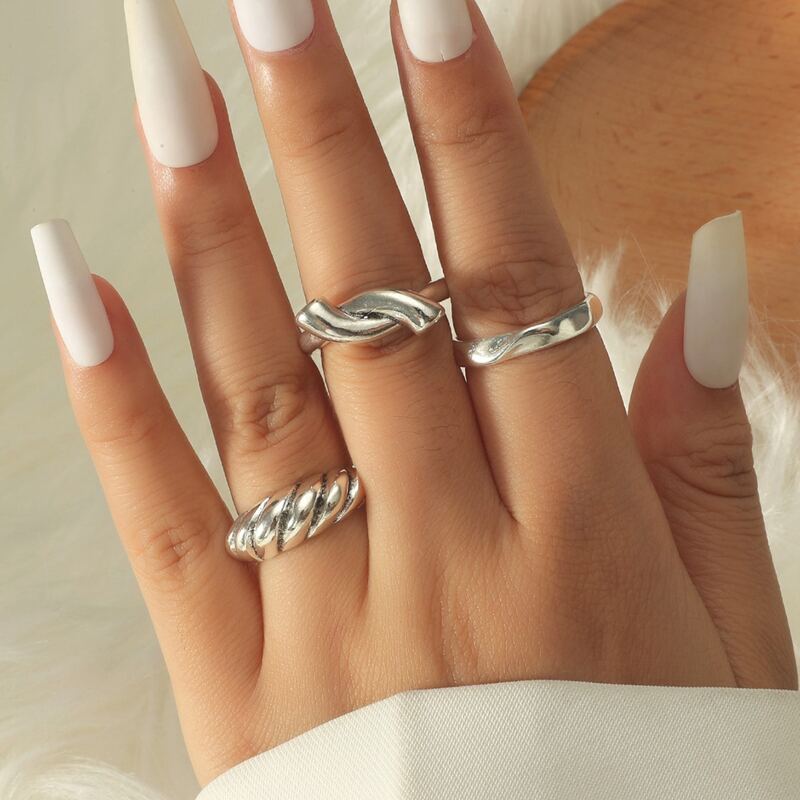 

3pcs Simple Ring, Silver