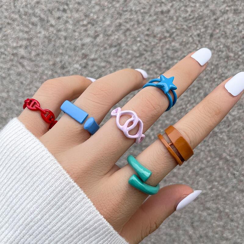 

6pcs Star Detail Ring, Multicolor