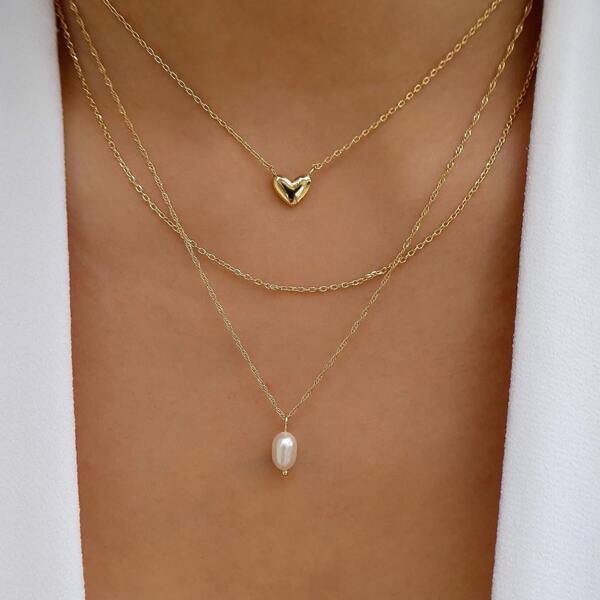 

Heart Charm Layered Necklace, Gold