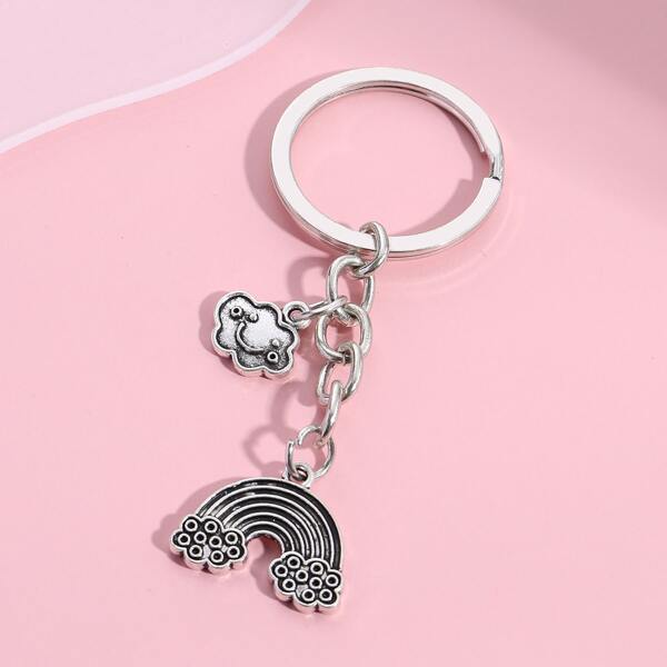 

Cloud & Rainbow Charm Keychain, Antique silver