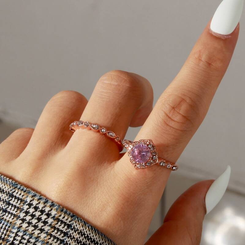 

2pcs Rhinestone Ring, Rose gold