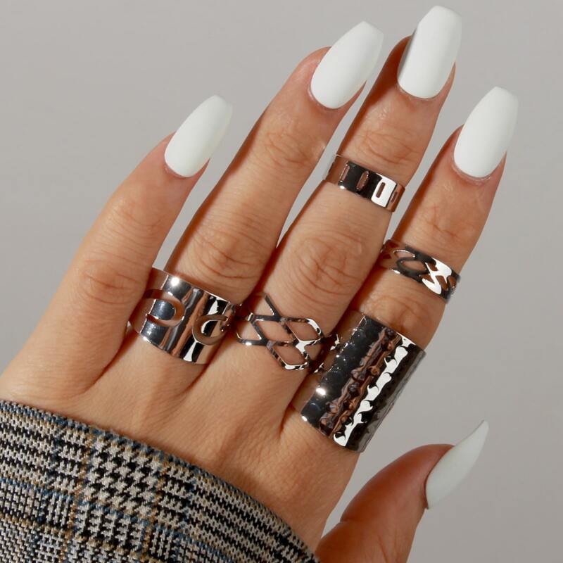 

5pcs Hollow Out Ring, Silver