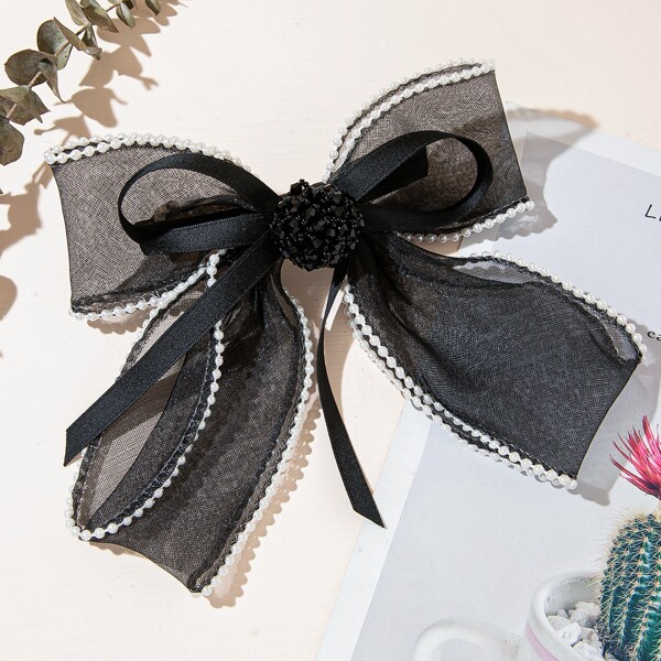 

Mesh Bow Decor Hair Clip, Black