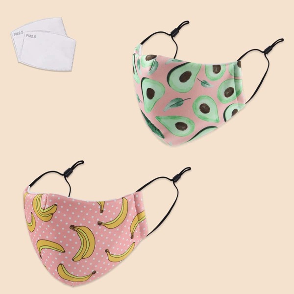 

2pcs Toddler Kids Fruit Pattern Face Mask, Multicolor