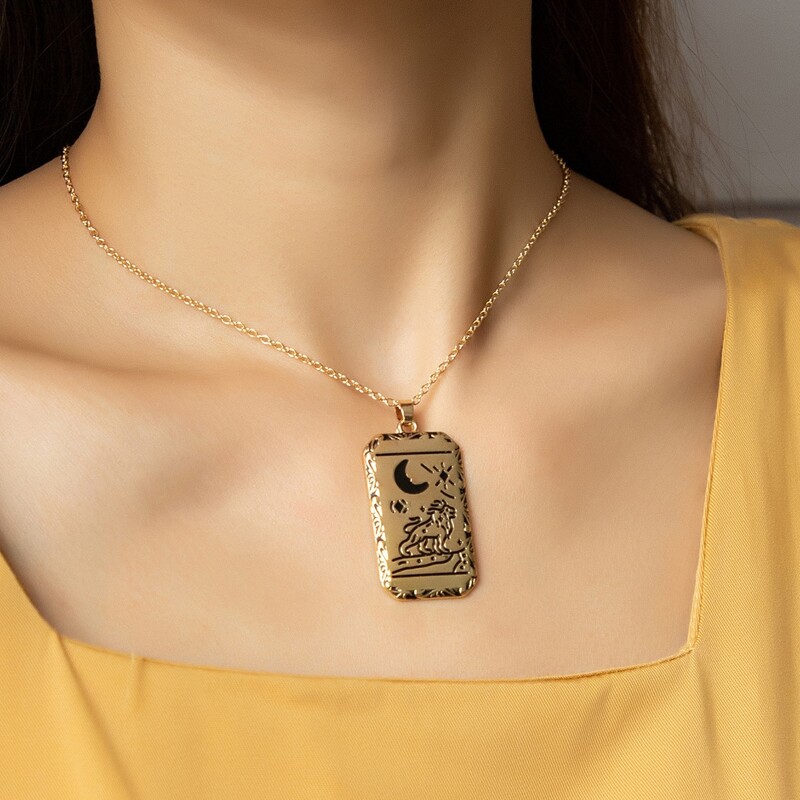 

Graphic Engraved Pendant Necklace, Gold